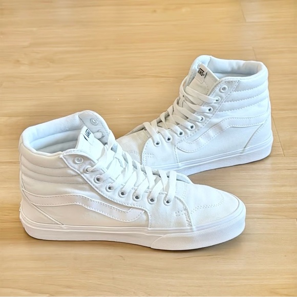 Vans Shoes - White high top vans- canvas, women’s 9, men’s 7.5